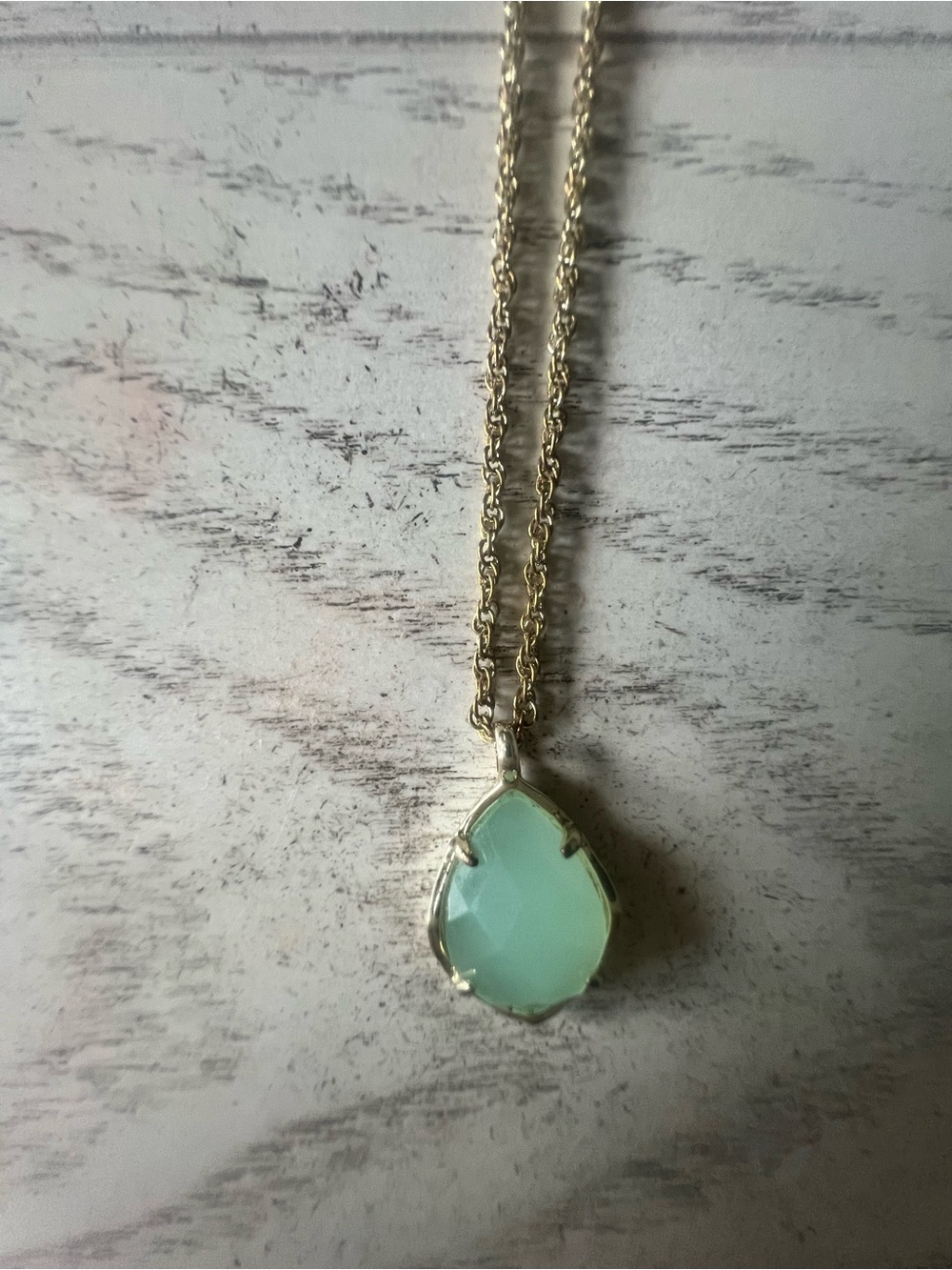 Kendra Scott Gold Necklace with Mint Green Teardrop Pendant